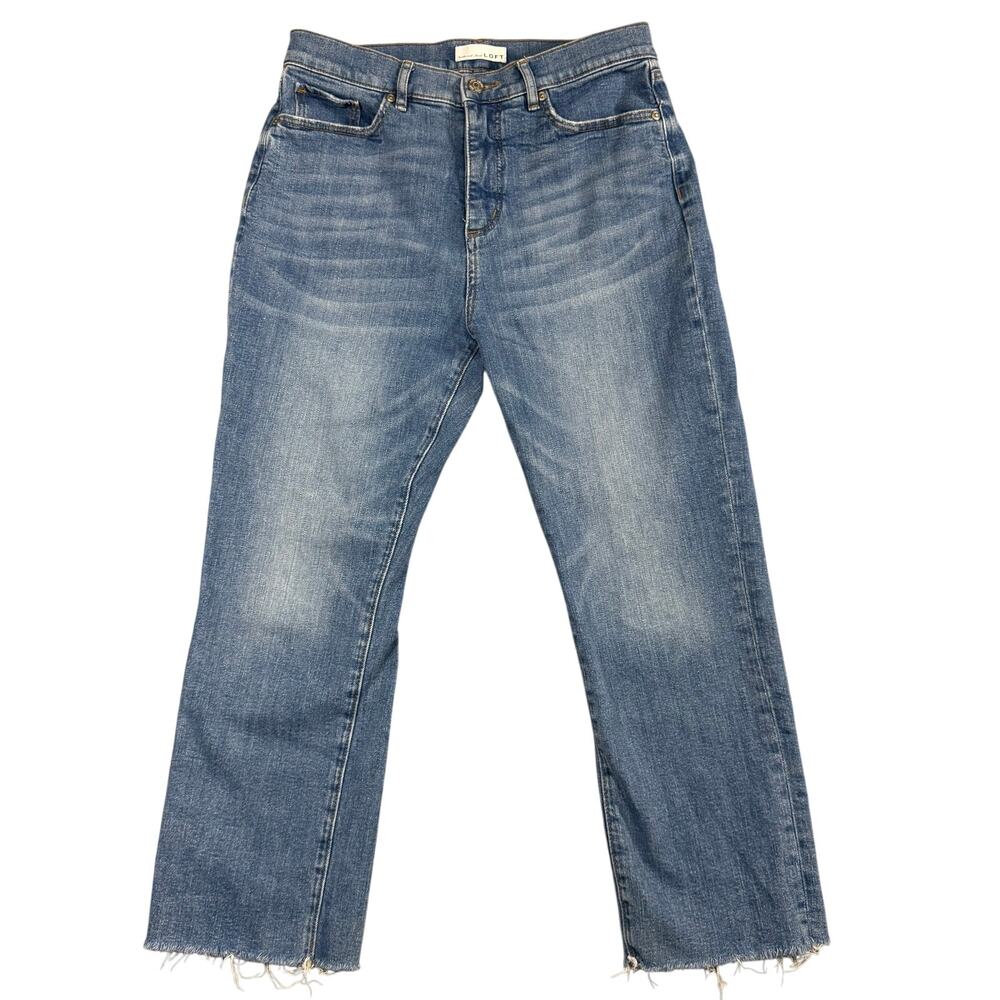 LOFT The Straight Crop Jeans Women's Medium Wash Raw Hem Cropped Denim - Size 6